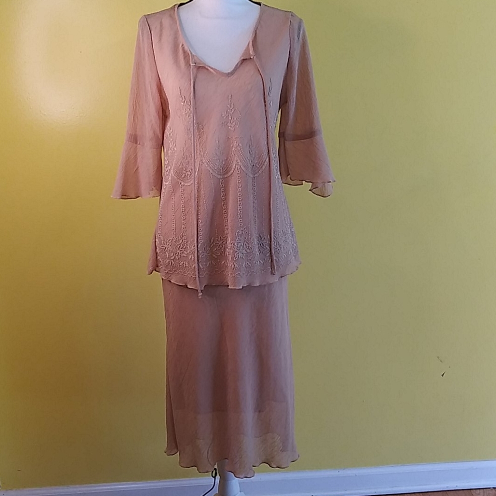 Sheena Tan Two-Piece Sheer Skirt Set Size: Large